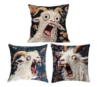 Generisch Cushion Covers - Polyester, 3 Pack FScreaming Goat Cushion Cover, Crazy Printed Sofa Decor | Screaming Goat Cushion Cover for Sofa, Bedroom, Home, Dorm, Reading Nook, Apartment