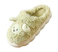 Generisch Cute Cartoon Sheep Couple Slippers, Soft Cosy Fleece Slippers for Warm Slippers in Autumn and Winter (Green, 39)