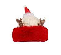 Generisch Cute Christmas Knitted Hat Winter Warm Caps with Plush Brim Reindeer Crochet Beanie Christmas Hat 2024 Elegant Hat Women (Beige, One Size)