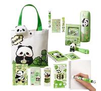 Generisch Cute School Items, Panda Pencil Case with Key Ring and Stickers, Portable Linen Bag for Students, Children, Organisation, Study