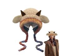 Generisch Cute Sheep Horn Hooded Hat, Knitted Sheep Ear Hat, Cute Sheep Animal Winter Hat with Hood, Animal Motif Thermal Hat with Soft Ears in Winter for Christmas, Birthday