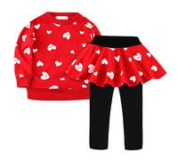 Generisch Cute Valentine's Day Outfit for Little Girls Sweatshirt Top and Long Pants and Skirts with Heart Print, 2 Piece Baby Pants Set for Toddlers Sports Suit Girls 140, red, 3-4 Jahre
