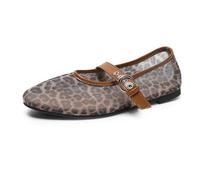 Generisch Damit Mary Jane Shoes Leopard Print Round Toe Breathable Mesh Upper Ideal for Leisure Holiday, brown, 7 UK