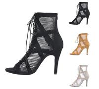 Generisch Dance Shoes Women Stiletto Heel - Open Toe Breathable Mesh Lace Up Sandals for Latin Dance Party Summer, black, 5 UK