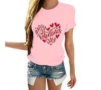 Generisch Day Sleeve Cutout Valentine's Day Women Print Love Shirt Short O Blouse Happy Casual Pots for Women Black Tops, pink, XL