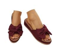 Generisch Delicate summer slippers with knot detail at the front, lightweight thick sole slippers with comfortable footbed for everyday use, Wine Red, 9 UK