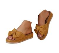 Generisch Delicate summer slippers with knot detail at the front, lightweight thick sole slippers with comfortable footbed for everyday use, yellow, 4 UK