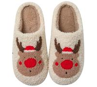 Generisch Delightful women's slippers, winter warm slippers, non-slip thickened cotton slippers, lightweight leisure hat shoes, lined plush felt slippers, many fun designs, red, 10 UK