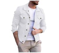 Generisch Denim Jacket Men's Unlined Western Denim Jacket with Cowboy Cut Outerwear Legendary Classic Rider Jacket Denim Jackets Denim Transition Jacket Pockets and Button Placket, O White, XL