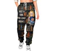 Generisch Designer Jogging Bottoms for Women with Book Lovers Motif as a Personal Gift for Readers Literature Enthusiasts, black, M