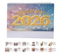 Generisch Diamond Painting Desk Calendar 2026, 12 Monthly Calendar, Calendar 2026, Desk Calendar for Standing, 25 x 20.5 x 9 cm, Gift for Heart People, Girlfriend and Colleague Festival