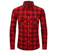 Generisch Dirndl Blouse Women's Casual Shirt for Men, Slim Fit, Stylish Checked Design, Perfect for Outdoor Activities and Street Wear, Ideal for Summer and Autumn, Machine Washable, red, XXL