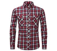 Generisch Dirndl Blouse Women's Casual Shirt for Men, Slim Fit, Stylish Checked Design, Perfect for Outdoor Activities and Street Wear, Ideal for Summer and Autumn, Machine Washable, Wine Red, XXL