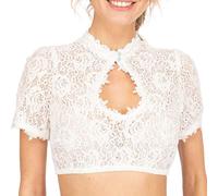 Generisch Dirndl Blouse Women's Dirndl Blouse Lace Dirndl Blouse Standing Dirndl Blouse with Special Cut-outs on the Chest Long Sleeve Costume Blouse for Oktoberfest, White, XS