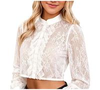 Generisch Dirndl Blouse Women's Oktoberfest Costume Blouses White Lace Dirndl Blouse Elegant Costume Blouse V-Neck Lace Blouse Bavarian Dirndl Blouses Lightweight Beer Clothing Sexy Costume Blouses