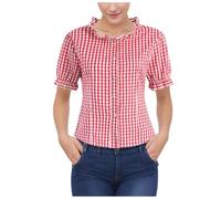 Generisch Dirndl Blouse Women's Stylish Women's Shirts for Oktoberfest Short Sleeve with Lace Trim Checked Design for Versatile Seasonal Clothing, red, L