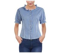 Generisch Dirndl Blouse Women's Stylish Women's Shirts for Oktoberfest Short Sleeve with Lace Trim Checked Design for Versatile Seasonal Clothing, blue, L