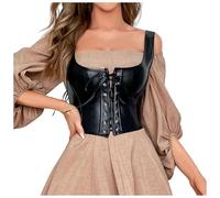 Generisch Dirndl Dress Elegant Corset Top Made of Brocade with Cap Sleeves for Women Medieval Cat Tarot, black, XL
