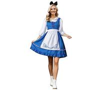 Generisch Dirndl Dresses Pink Checked Women's Oktoberfest Dress with Apron Puff Sleeves Viking Clothing for Boys in the Middle Ages, blue, M