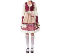 Generisch Dirndl Lang Women's Costume "German C Dress" in Plus Size with Square Neck and Apron, Oktoberfest Beer Girl Costume, Viking Shoes for Men in the Middle Ages (Red, XL)