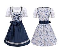 Generisch Dirndl Lang Women's Plus Size Costume, German Dress with Square Neck, Apron, Oktoberfest Beer Girl Costume, Medieval Shirt, Men's Short Sleeve (Blue, XXXXXL)