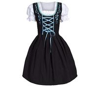 Generisch Dirndl Long Bavarian Tavern Costume Drindl Beer Oktoberfest Dress Women's Black Mini Dress (Blue, L)