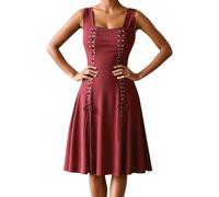 Generisch Dirndl Long Cosplay Costumes, Dresses for Women, Medieval Theme Outfits for Halloween, Role Play, Versatile Design for All Medieval Everyday in Medieval Europe, red, L