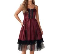 Generisch Dirndl Long The Medieval Sleeveless Halloween Dress for Girls is Fashionable and It is a Strapless Long Dress Stone Jug Medieval, red, XL