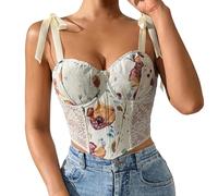 Generisch Dirndl Underskirt Women's Floral Print Corset Bustier Lacing Bustier Top Shapewear for Women Summer Fashion Styling Women's Bodice Pants, beige, L
