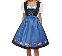 Generisch Dirndl Women's Costume Dress Midi Dirndl Dress Including Dirndl Blouse and Dirndl Apron 2/3-Piece Velvet Lace Apron Size 32-54 for Oktoberfest Carnival Elegant Costume Fashion, E-blue., L