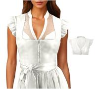 Generisch Dirndl Women's Elegant Dirndl Blouse White Black Oktoberfest Lace Oktoberfest Traditional Costume Oktoberfest Dress V-Neck Button Down, 4-white, L