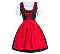 Generisch Dirndl Women's Midi Costume Dress with Floral Pattern Dirndl Dress Tie Cord Design Traditional Costume Costume Skirt Germandress for Oktoberfest Special Occasions (b-Red, L)