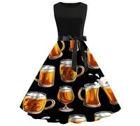 Generisch Dirndl Women's Midi Costume Skirt Dirndl Dress Women's Summer Dress Casual Crew Neck Short Sleeve Removable Belt Oktoberfest Print Casual Dress, black, XXL