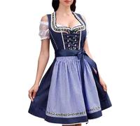 Generisch Dirndl Women's Midi Green Costume Dress Costume Fashion for Oktoberfest Dirndl Dress with Lace Apron Dirndl Dress Women's Oktoberfest Outfit Women, Blue-q, M