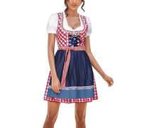 Generisch Dirndl Women's Midi Traditional Carnival Party Vintage Beer Festival Girls Outfit Oktoberfest Dirndl Dress with Apron Halloween Performance Costume Oktoberfest Outfit for Women, Z1 Red, S
