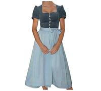 Generisch Dirndl Women's Vintage Costume Dress Midi Oktoberfest Outfit Traditional Fashion Maxi Dresses Complete Sets Front Button Costume Skirt Costume Dress Front Button Dirndl Apron, darkgray, L