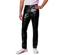 Generisch Disco Trousers Skinny Shiny Gold Coated Pants Leggings 70s Retro Costume Leather Trousers Dance Clubwear Stage Performance Wet Look Flared Trousers, black, 3XL