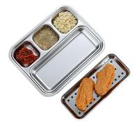 Generisch Divided Sauce Plate - Stainless Steel Spice Bowl Sauce Bowl for Grill Dip Sauce - Sushi Serving Plate Ketchup Container for Camping Party Appetizers