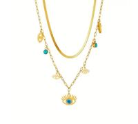 Generisch Double Necklace with Turquoise Evil Eye Pendant, Heart Necklace with Eye Symbol, Fashion Jewellery Necklace Nazar Boncuk