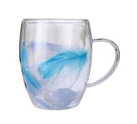 Generisch Double Wall Coffee Mugs, 350ml Feather Double Layer Glass Mugs | Tea Cups with Handle, Transparent Coffee Cup for Tea, Latte, Hot Drinks, First to Last Sip