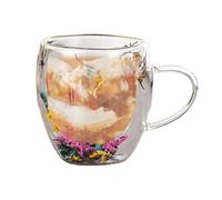 Generisch Double Wall Coffee Mugs | Aesthetic Dried Flowers Coffee Cups | Clear Latte Plant Cup with Handles for Home, Hotel, Restaurant that Enrich Your Everyday Life