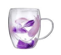 Generisch Double Wall Insulated Mug - 350ml Feather Double Layer Glass Mug - Tea Cups with Handle, Transparent Coffee Cup for Tea, Latte, Hot Drinks or Afternoon Tea