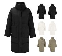 Generisch Down Jacket Women's Long Winter Down Coat Women's Black Lightweight Quilted Jacket Without Hood Quilted Coat Warm Winter Jacket Windproof Winter Coat with Pockets Buffer Jackets Outdoor