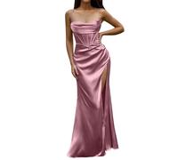 Generisch Dress 92 Women's Sexy Corset Maxi Dress Silky Strap Push Up Fishbone Ruffled Evening Party Long Dresses 50 Years Dresses For, pink, S