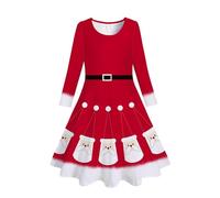 Generisch Dress Girls 140 Children Boy Girl Christmas Trees Deer Print Christmas Long Sleeve Party Princess Dress Summer For Girls, Black/White, 8-9 Years