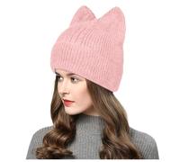 Generisch Ear Flaps Women Knitted Crochet Cute Furry Plush Cat Hat with Ear Slouchy Wool Faux Winter Warm Hats Russian Cap, pink, One Size