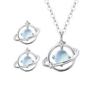 Generisch Earrings Girls Letters Silver Colour Creative Blue Zircon Planet Stud Earrings & Necklace Sets Wedding Jewellery Crystal Chandelier Earrings, one size, Metal, No Gemstone