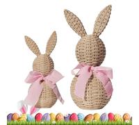 Generisch Easter Bunny Figures, Set of 2 Cute Braided Rattan Look, Easter Bunny Decoration, Animal Figures for Home, Home, Office, Table, as a Housewarming Party Gift