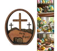 Generisch Easter Decoration Ornaments Resurrection Easter Resurrection Decoration He is Risen Christianity Empty Easter Scene Wooden Eggs (Brown, 11.43 x 13.97 cm)