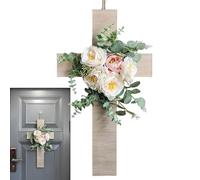 Generisch Easter Decoration with Cross, 3D Floral Wooden Pendant Decoration - Religious Cross Sign Decoration | Home House Easter Party Indoor